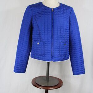 Chico's Jacket Women 1 (M) Blue Quilted Full Zip Light Weight Lined Coastal